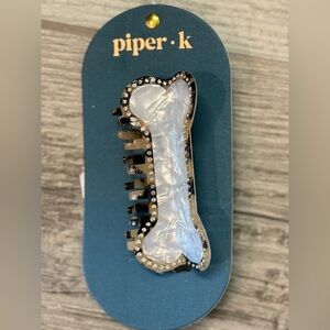 Piper K Dog Bone Hair Claw Clip Mother Of Pearl Rhinestone Large NEW